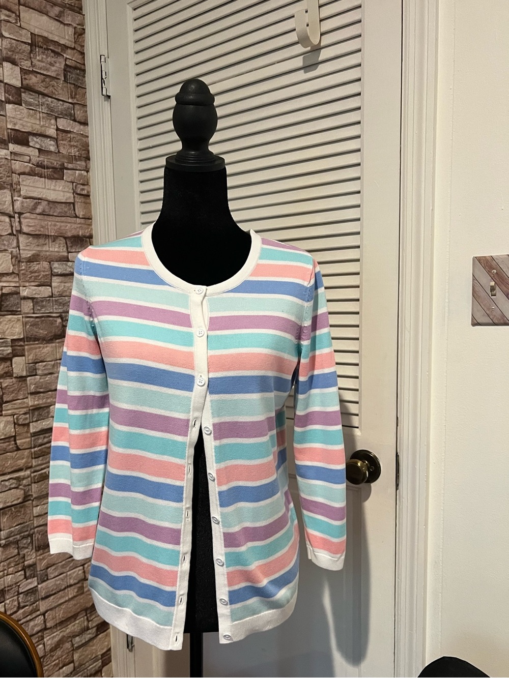 Talbots Pastel Striped Button-Front Cardigan in Pink, Blue, Mint, Lavender Sz XL